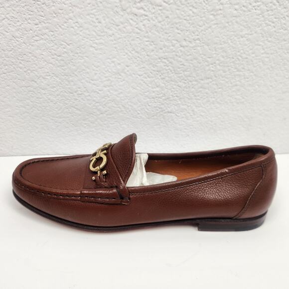 Salvatore Ferragamo Sport Gwendy Tan Pebble Calf Loafers Women Size 8B Brown New - Picture 2 of 14